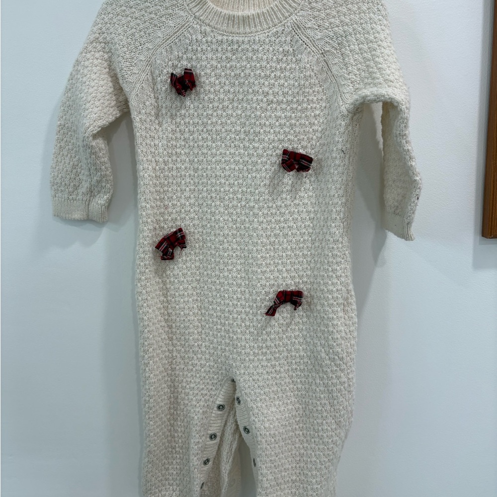 Carter's Cream Knit Footie with Red Bows